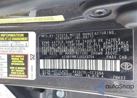 2018 Toyota Camry Xle z USA, uszkodzony, nr VIN 4T1B11HK2JU523754